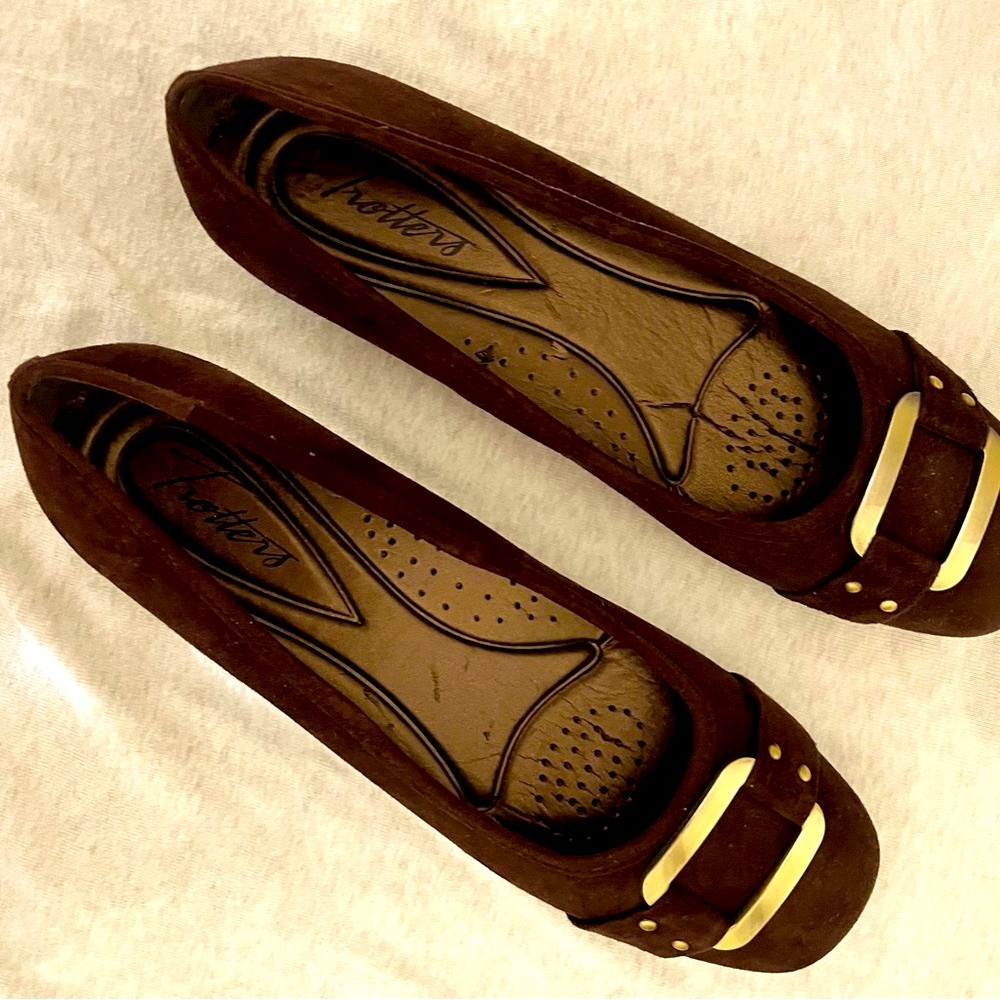 Trotters Sizzle Chocolate Brown Suede Ballerina Ballet Flats Women's 8 Narrow